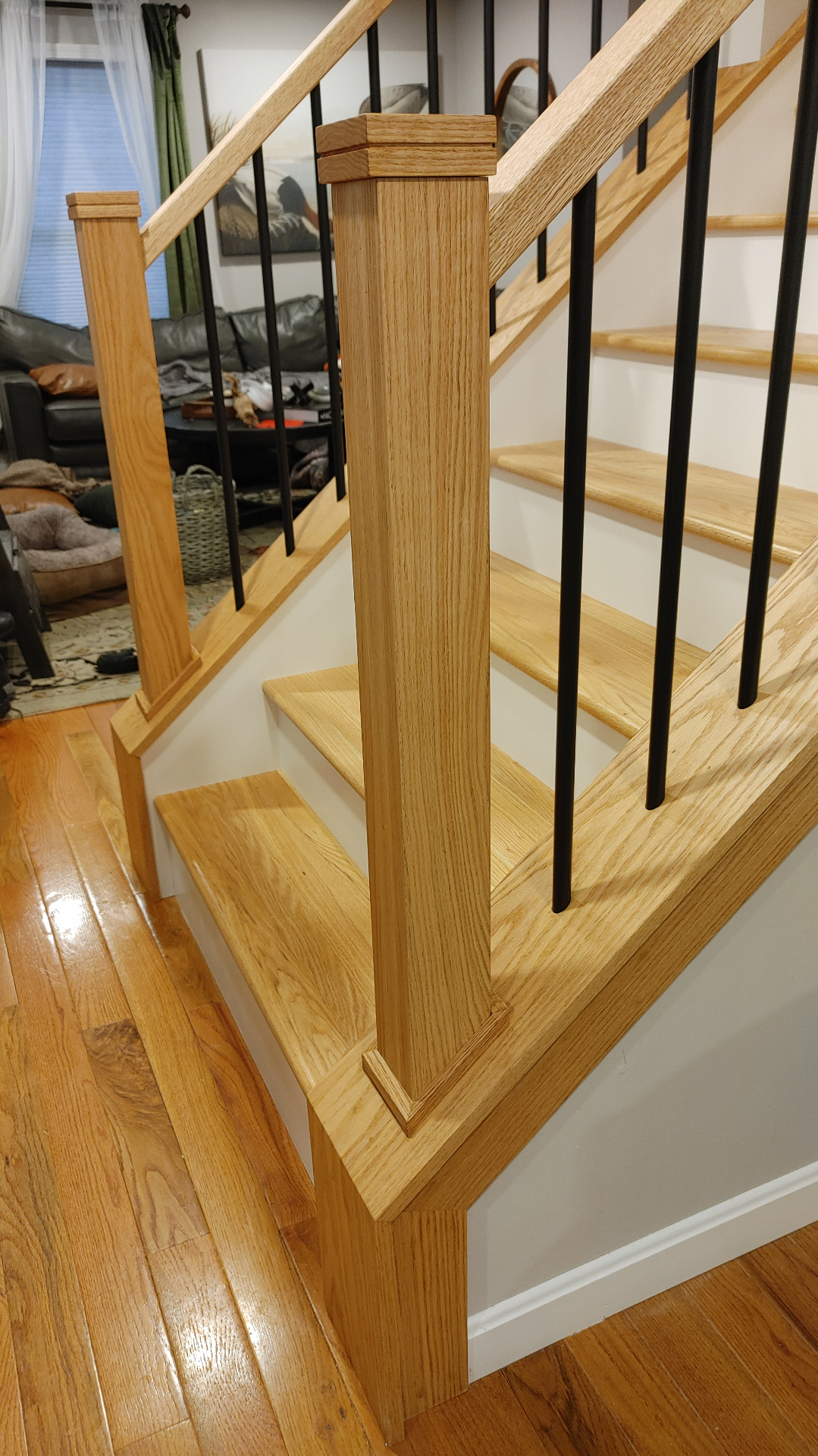 Custom red oak staircase built by Valley Builders in New Hampshire