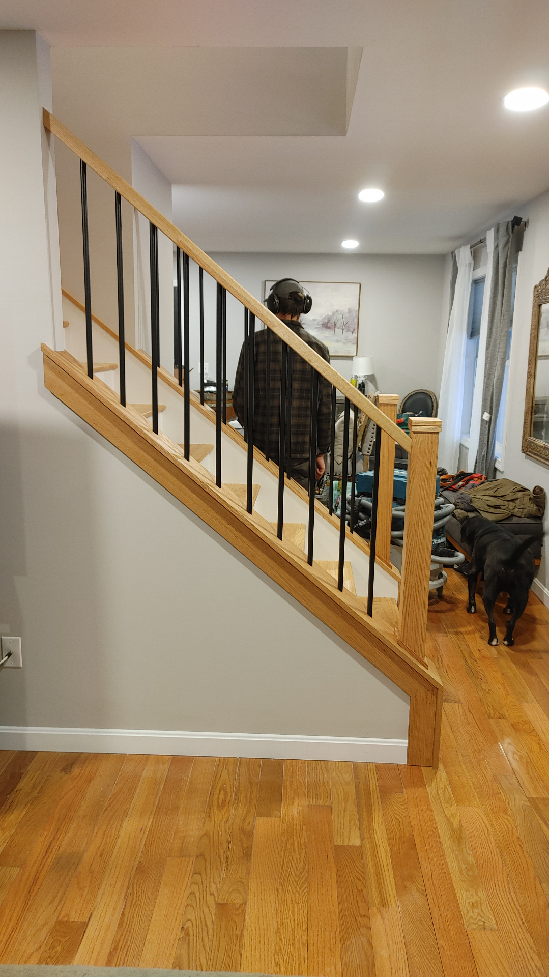 Custom red oak staircase built by Valley Builders in New Hampshire